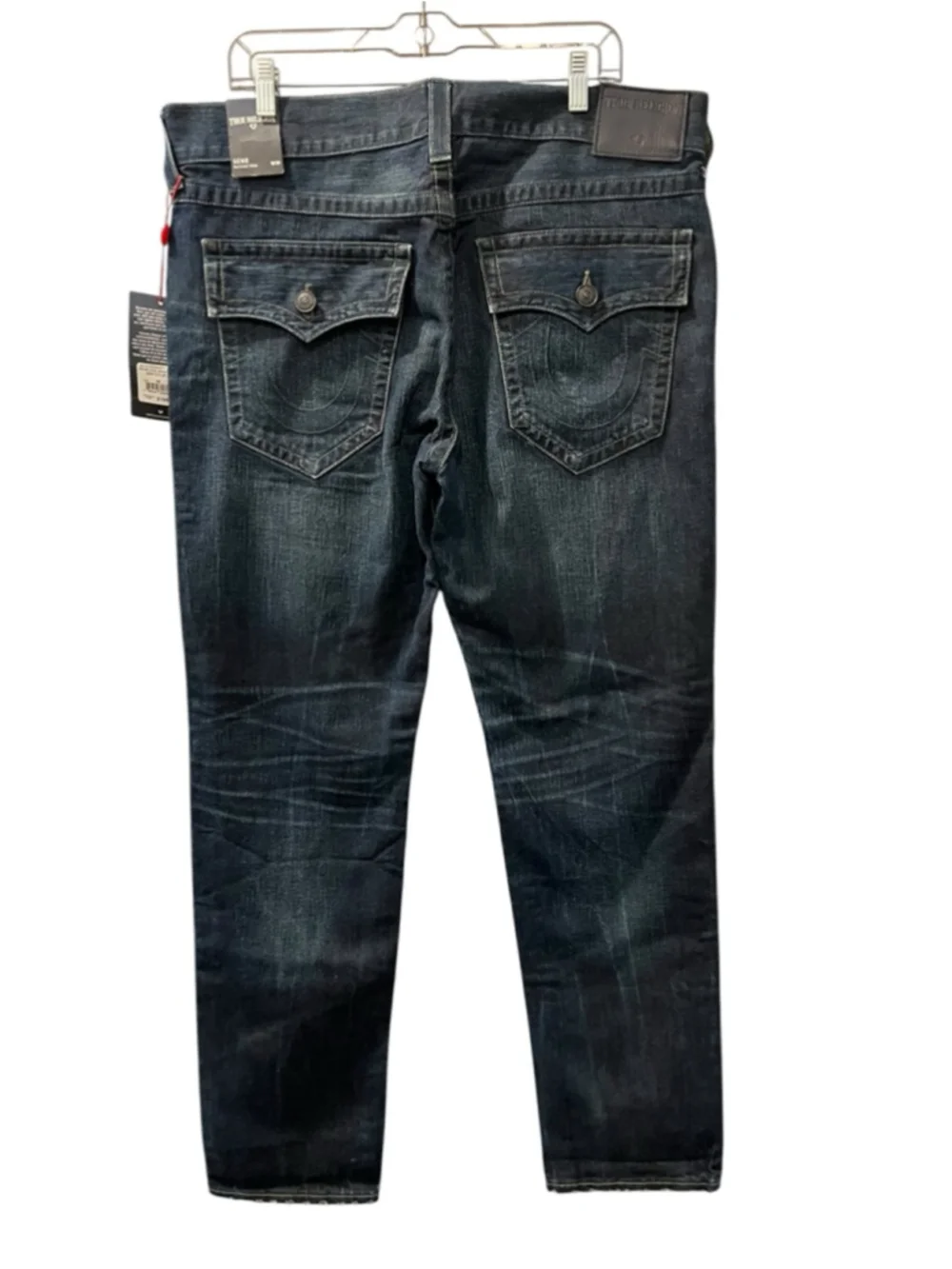 True Religion NWT Geno Slim Jeans Men's Size 36 Distressed Dark Wash Flap Pocket
